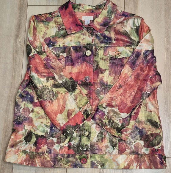 Chico's Floral Watercolor Atalia Shimmer Jacket Size 2 (Chico's 2)/L NWOT *Mint - Picture 7 of 12